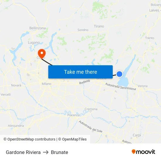Gardone Riviera to Brunate map