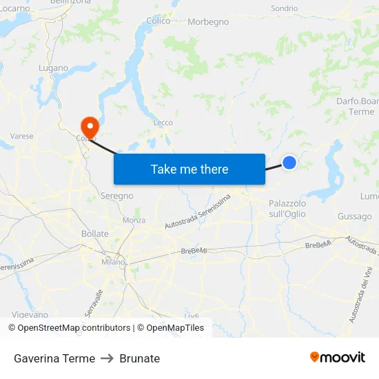 Gaverina Terme to Brunate map