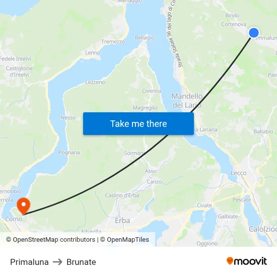 Primaluna to Brunate map