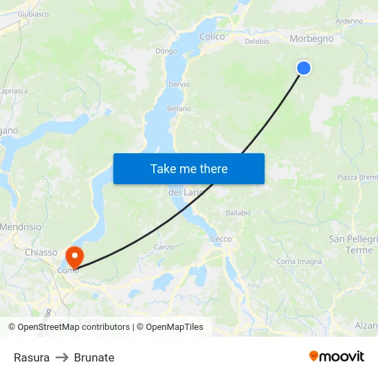 Rasura to Brunate map