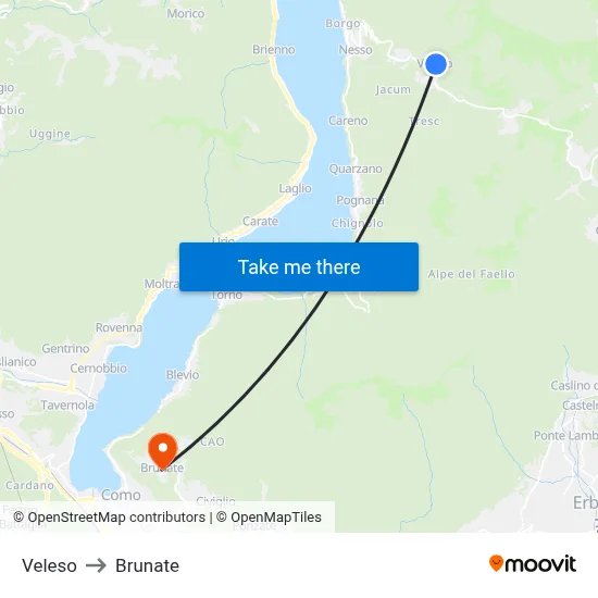 Veleso to Brunate map