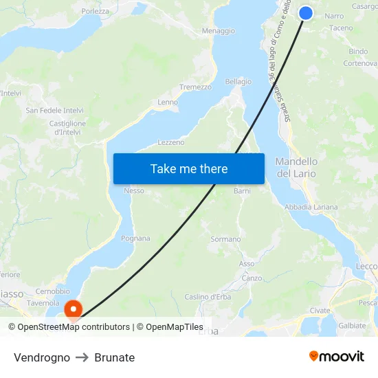 Vendrogno to Brunate map