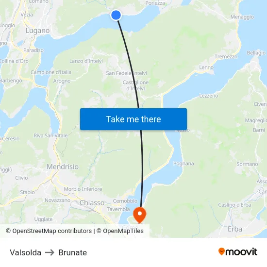 Valsolda to Brunate map