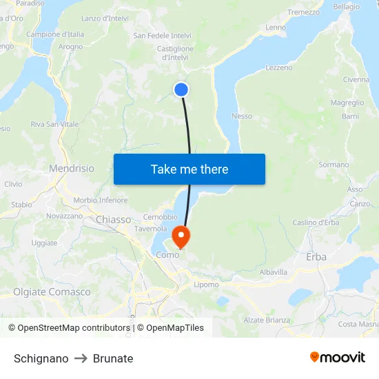Schignano to Brunate map