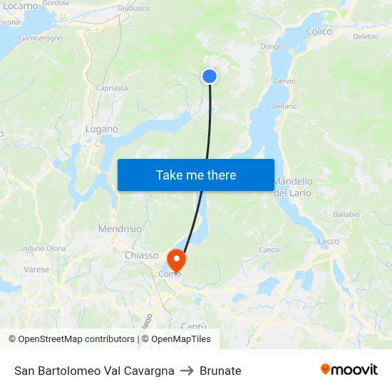 San Bartolomeo Val Cavargna to Brunate map