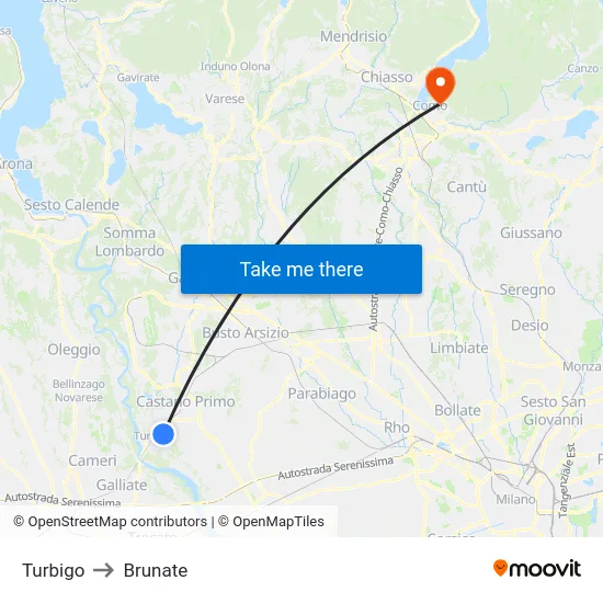 Turbigo to Brunate map