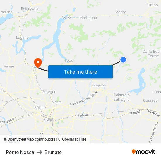 Ponte Nossa to Brunate map