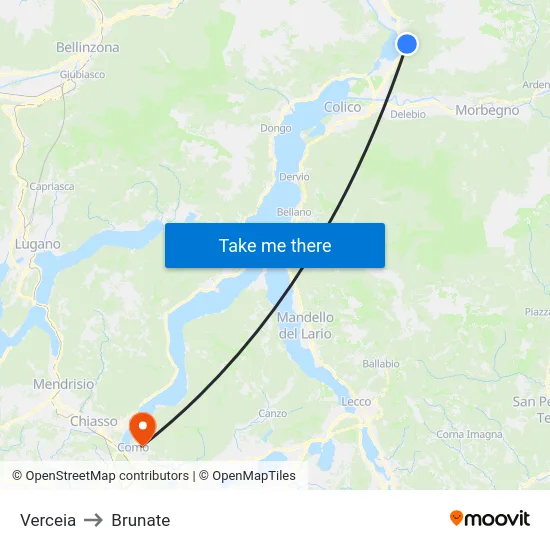 Verceia to Brunate map