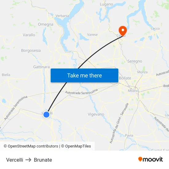 Vercelli to Brunate map
