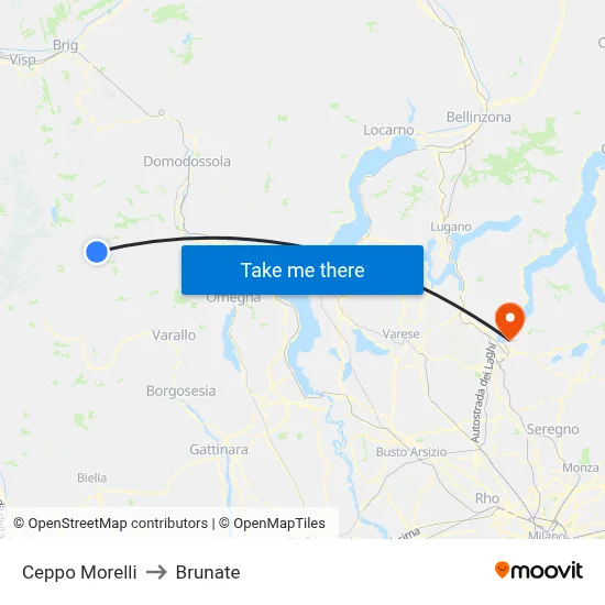 Ceppo Morelli to Brunate map