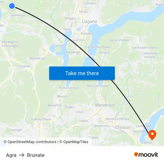 Agra to Brunate map