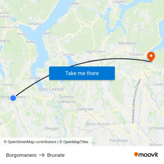 Borgomanero to Brunate map