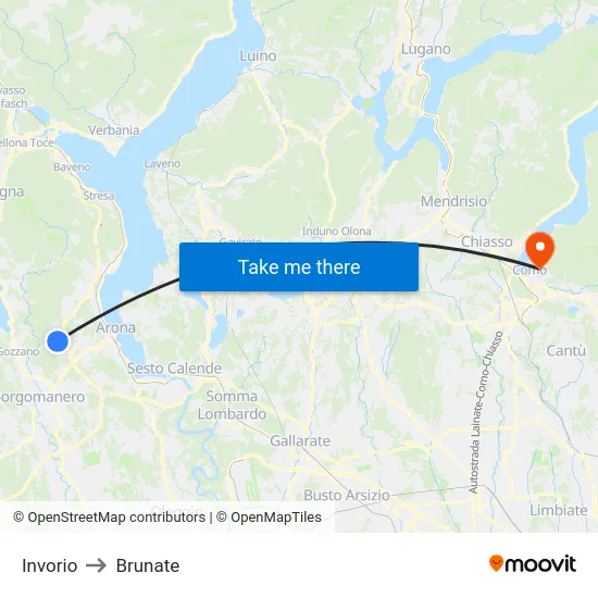 Invorio to Brunate map