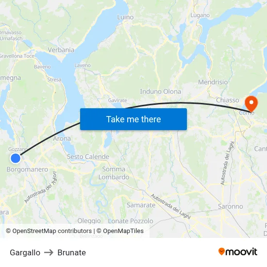 Gargallo to Brunate map