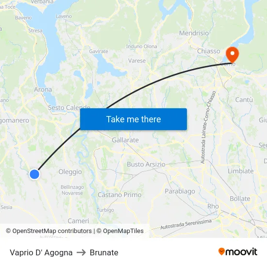 Vaprio D' Agogna to Brunate map