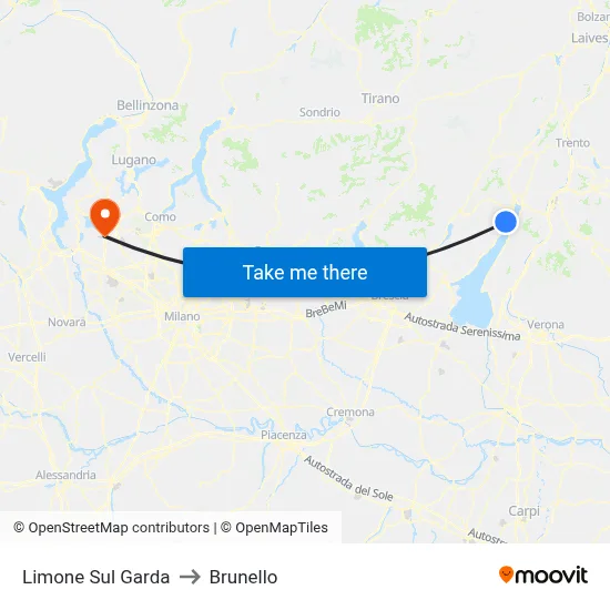 Limone Sul Garda to Brunello map