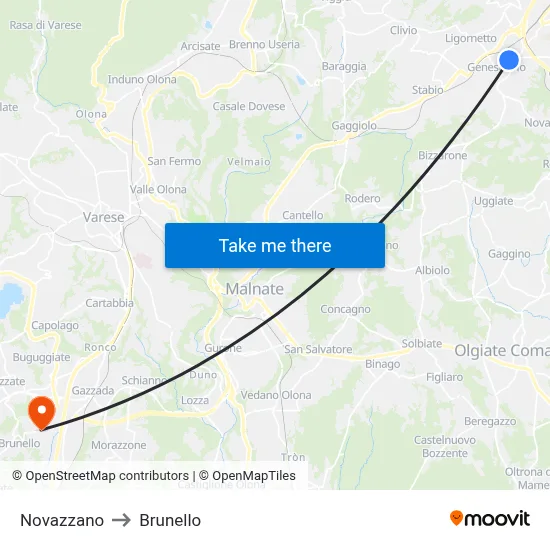 Novazzano to Brunello map