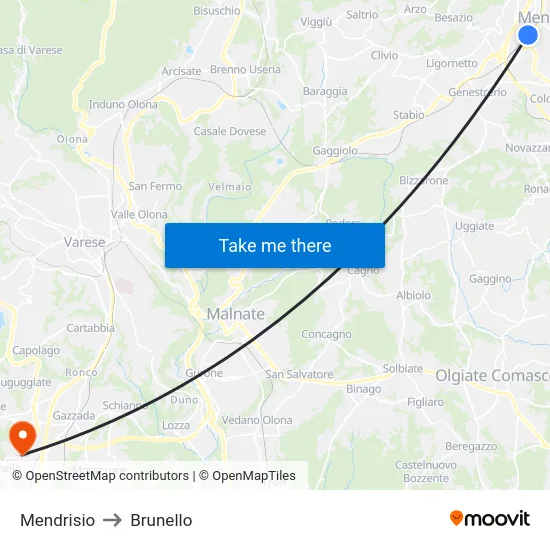 Mendrisio to Brunello map