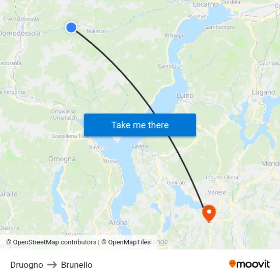 Druogno to Brunello map