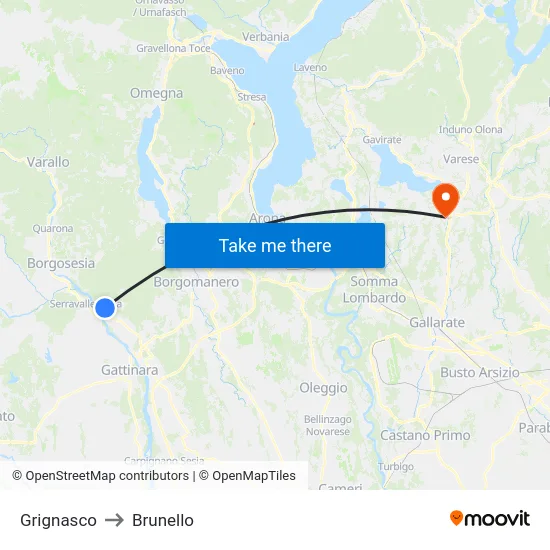 Grignasco to Brunello map