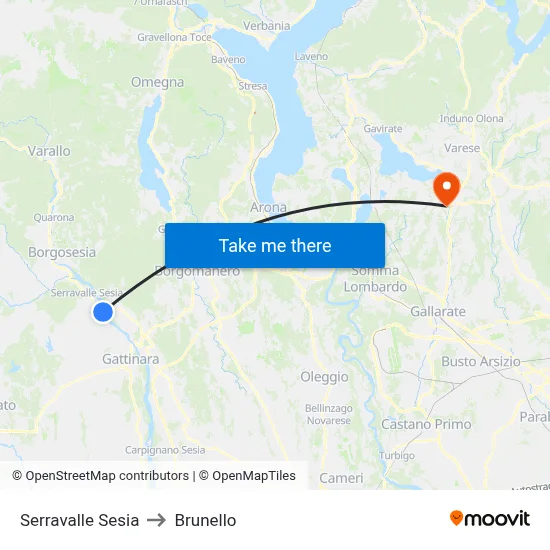 Serravalle Sesia to Brunello map