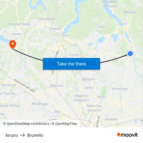 Airuno to Brunello map