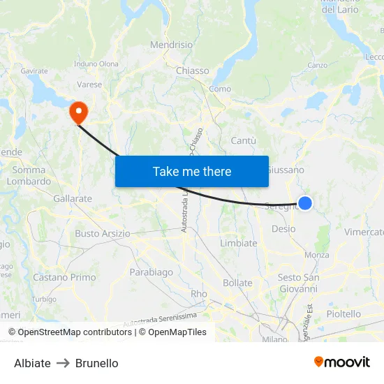 Albiate to Brunello map