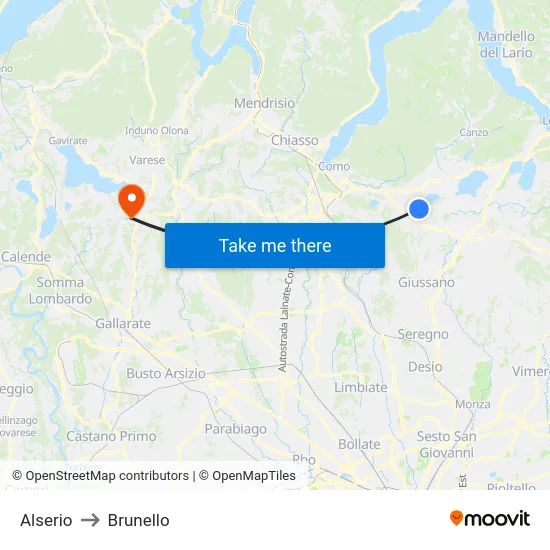 Alserio to Brunello map