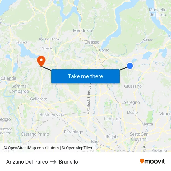 Anzano Del Parco to Brunello map