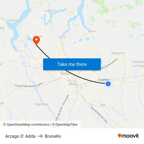 Arzago D' Adda to Brunello map
