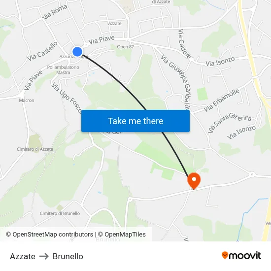 Azzate to Brunello map