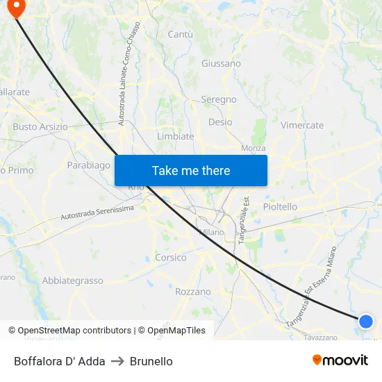 Boffalora D'Adda to Brunello map