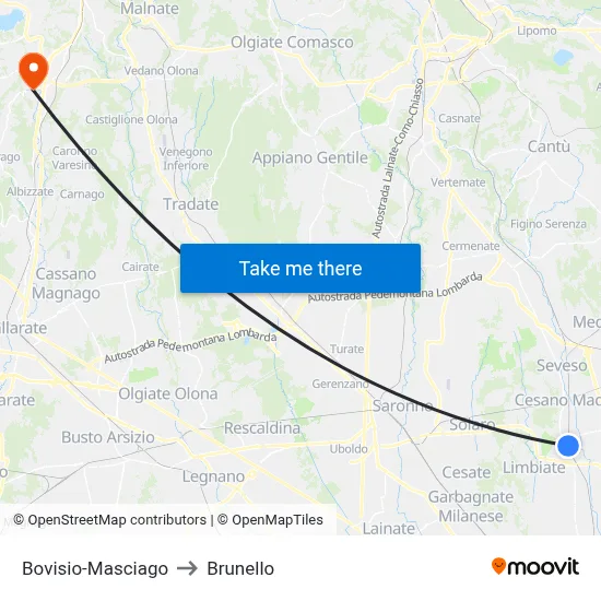 Bovisio-Masciago to Brunello map