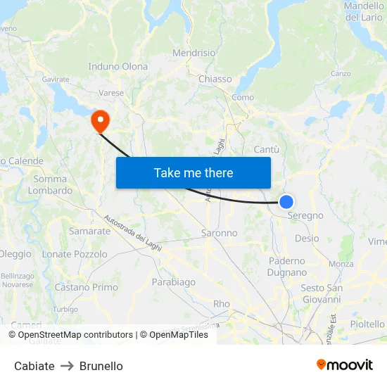 Cabiate to Brunello map
