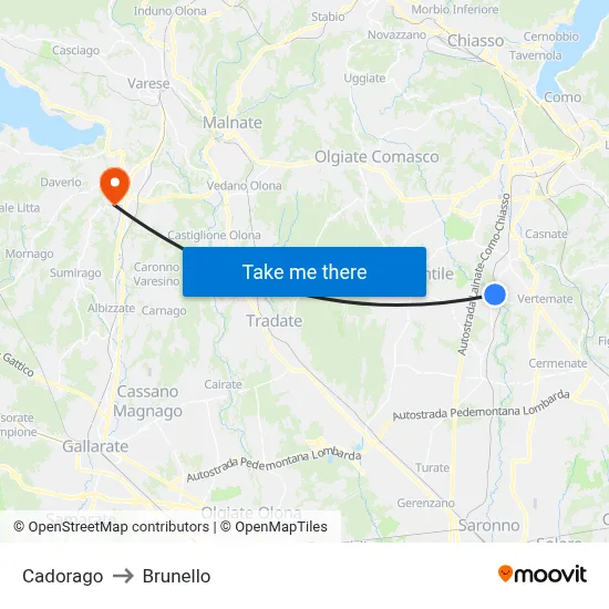 Cadorago to Brunello map