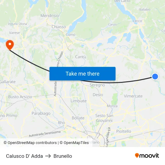 Calusco d'Adda to Brunello map
