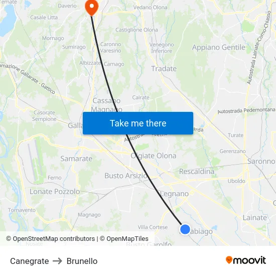 Canegrate to Brunello map