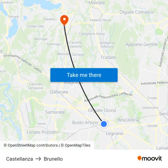 Castellanza to Brunello map