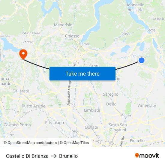 Castello Di Brianza to Brunello map
