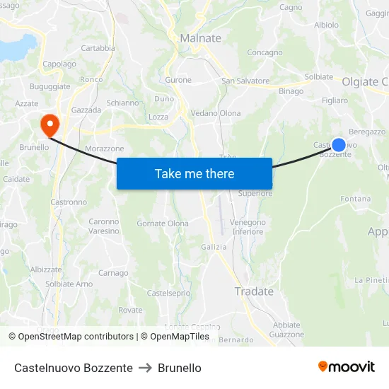 Castelnuovo Bozzente to Brunello map