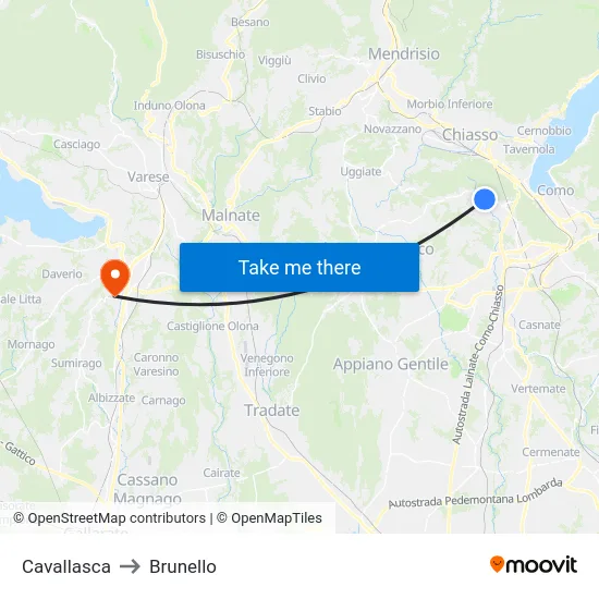 Cavallasca to Brunello map