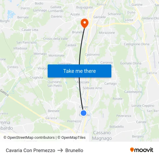 Cavaria Con Premezzo to Brunello map