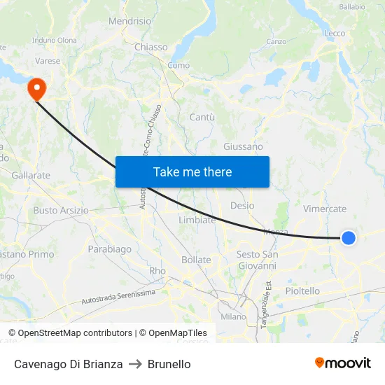 Cavenago Di Brianza to Brunello map