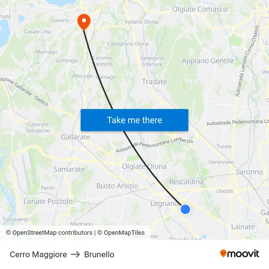 Cerro Maggiore to Brunello map
