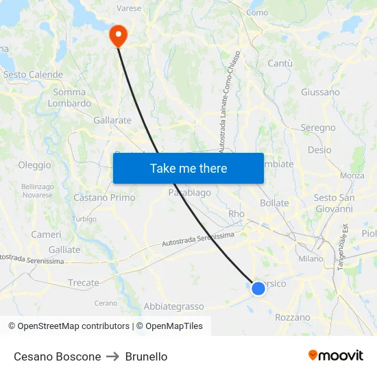 Cesano Boscone to Brunello map