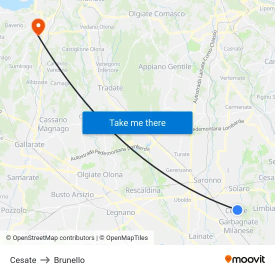 Cesate to Brunello map