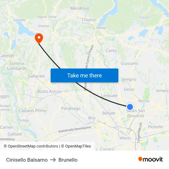 Cinisello Balsamo to Brunello map