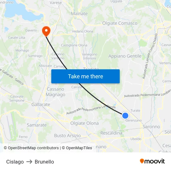 Cislago to Brunello map