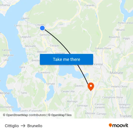Cittiglio to Brunello map
