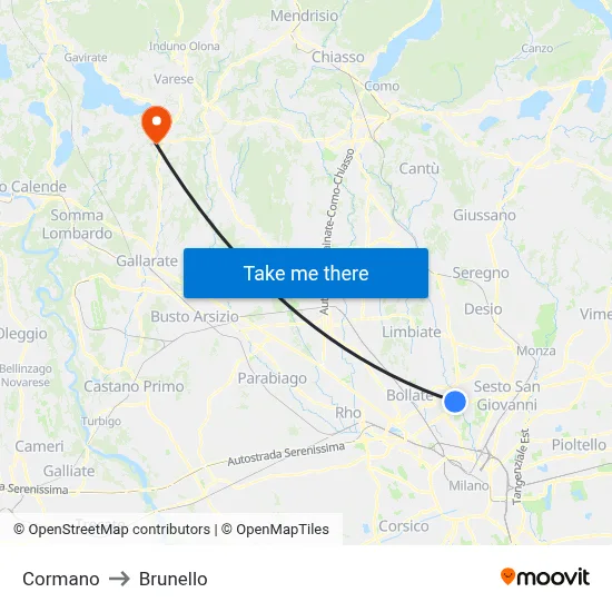 Cormano to Brunello map